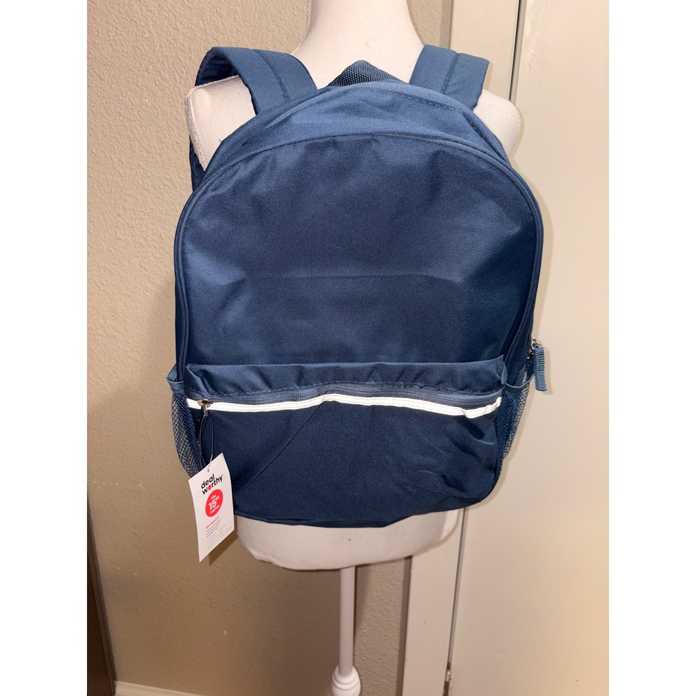 Deal Worthy Navy Blue Backpack Fits 15in Laptop School Bag Reflective Strip NWT